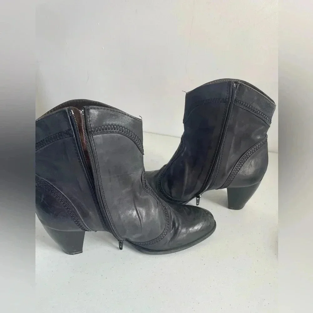 Sesto Meucci Sleek Western Zip Style Charcoal Weave Granny Ankle boots Booties 6
